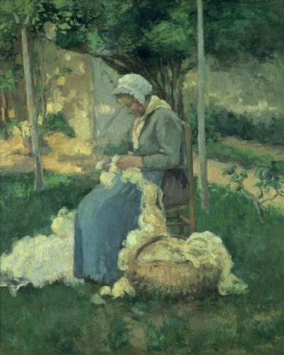 Female Peasant Carding Wool, 1875 by Camille Jacob Pissarro